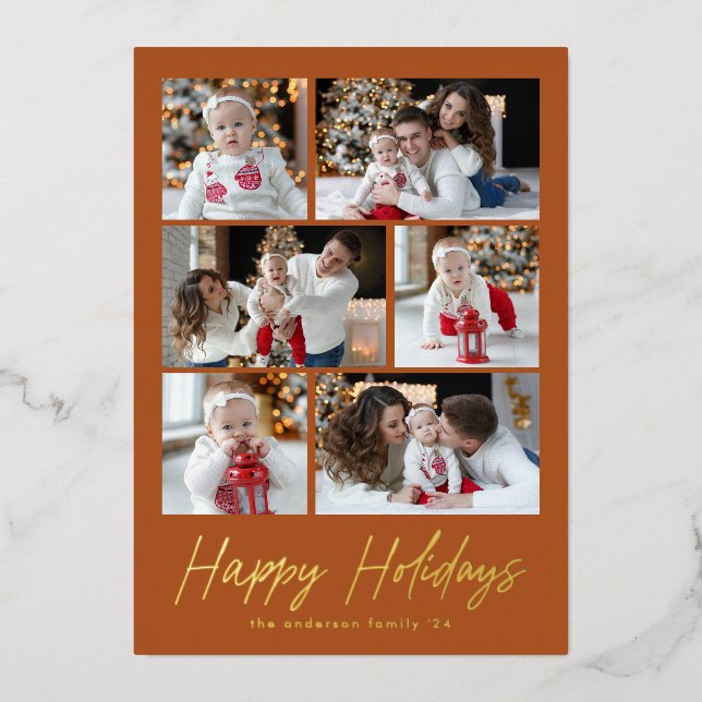 Happy Holidays Gold Script 6 Photo Collage (Front)