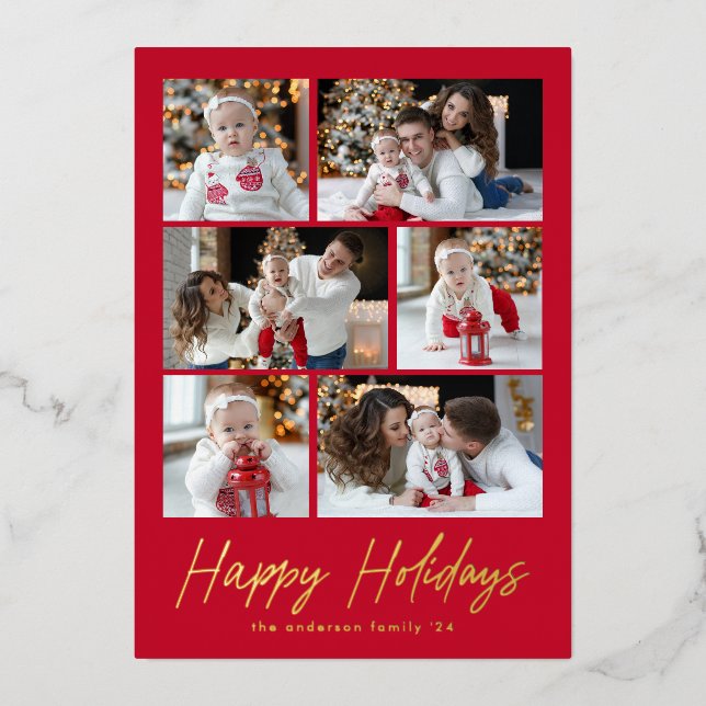 Happy Holidays Gold Script 6 Photo Collage (Front)