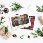 Happy holidays gold script red tartan christmas holiday card<br><div class="desc">Happy holidays gold script and red tartan backers christmas card. With space for photograph.</div>