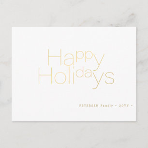 Happy Holidays gold typography simple modern Holiday Postcard