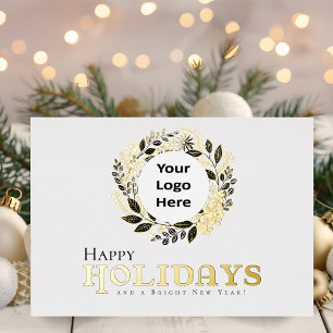Happy Holidays Gold Wreath Business Christmas