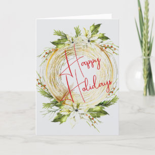 Happy Holidays Gold Wreath Christmas Greeting Card