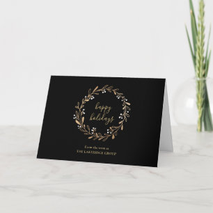 Happy Holidays Gold Wreath Script Logo Business Holiday Card