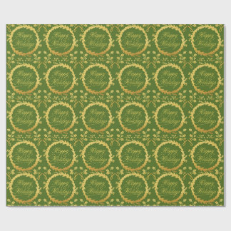 Happy Holidays Gold Wreath Wrapping Paper
