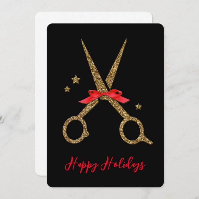 Happy Holidays - Golden glitter Hair Stylist card (Front/Back)