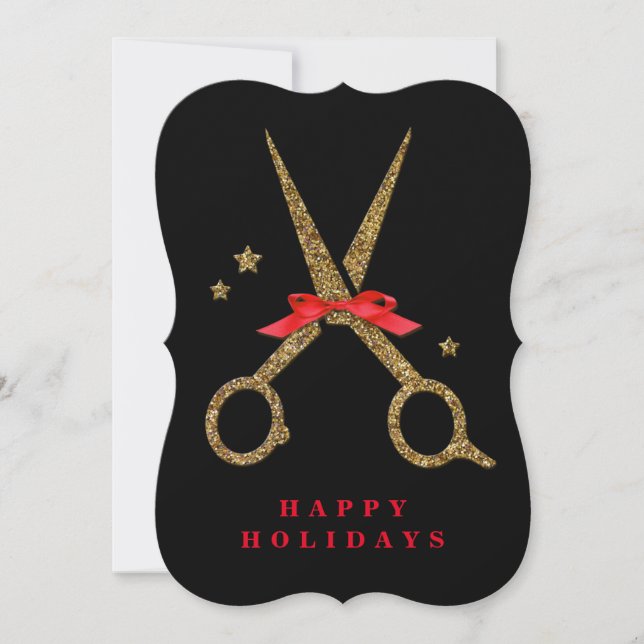 Happy Holidays - Golden glitter Hair Stylist card (Front)