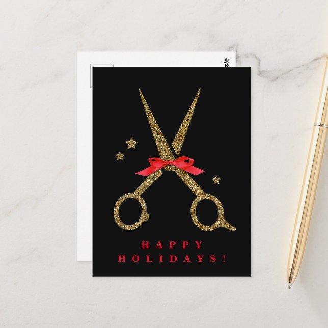 Happy Holidays - Golden glitter Hair Stylist card (Front/Back In Situ)