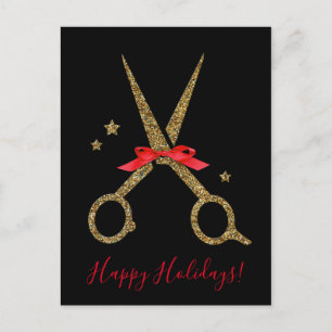 Happy Holidays - Golden glitter Hair Stylist Postcard