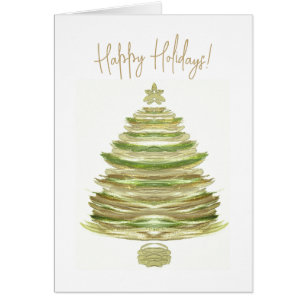 Happy Holidays Golden Green Christmas Tree Card