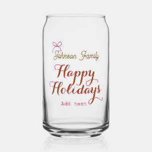 Happy holidays golden pink bow family name name tr can glass