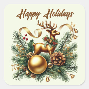 Happy Holidays golden reindeer add text Square Sticker