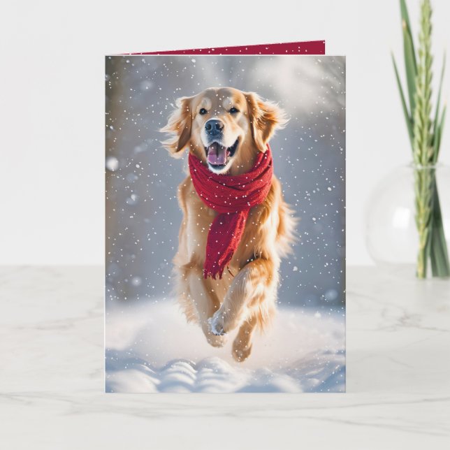 Happy Holidays Golden Retriever In Snow Card (Front)