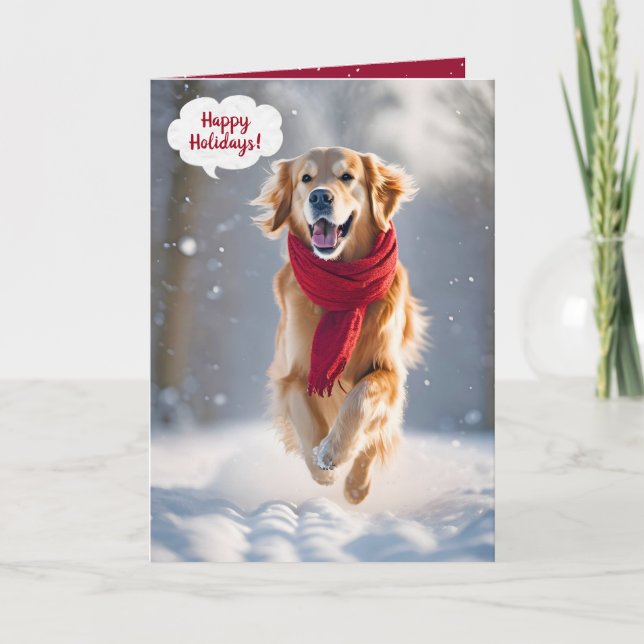 Happy Holidays Golden Retriever In Snow Card (Front)