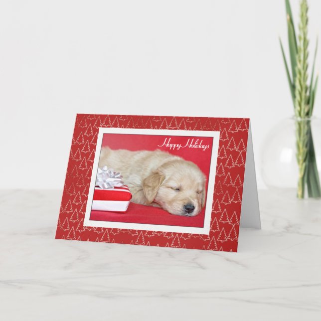 Happy Holidays Golden Retriever Puppy Card (Front)