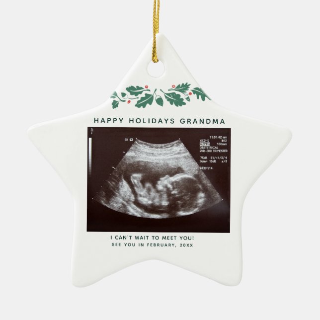 Happy Holidays Grandma Pregnancy Announcement Ceramic Tree Decoration (Front)