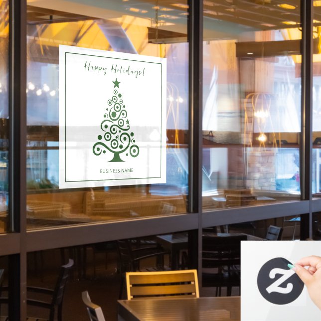 Happy Holidays Green Christmas Tree on White (Restaurant Window)