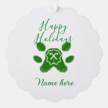 Happy holidays green dog pet paw candy cane animal