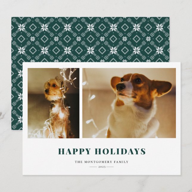 Happy Holidays Green Fair Isle Photo Holiday Card (Front/Back)