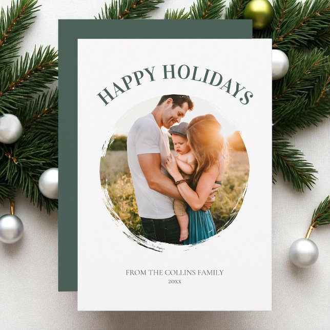 Happy Holidays Green Family Photo Modern Christmas Holiday Card (Happy Holidays Green Family Photo Modern Christmas Holiday Card)