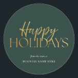 Happy Holidays Green Gold Business Christmas Classic Round Sticker<br><div class="desc">Happy holidays business Christmas sticker</div>