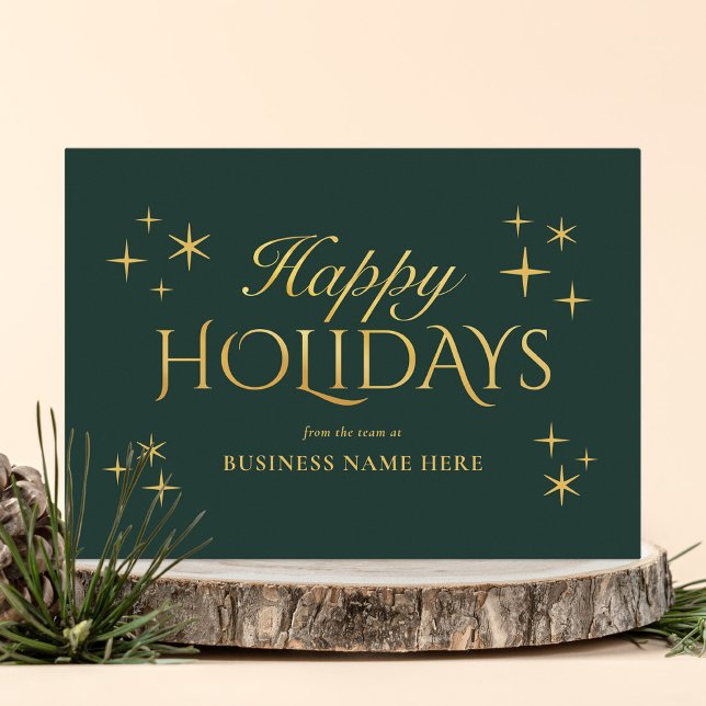 Happy Holidays Green Gold Elegant Modern Business Holiday Card (Creator Uploaded)