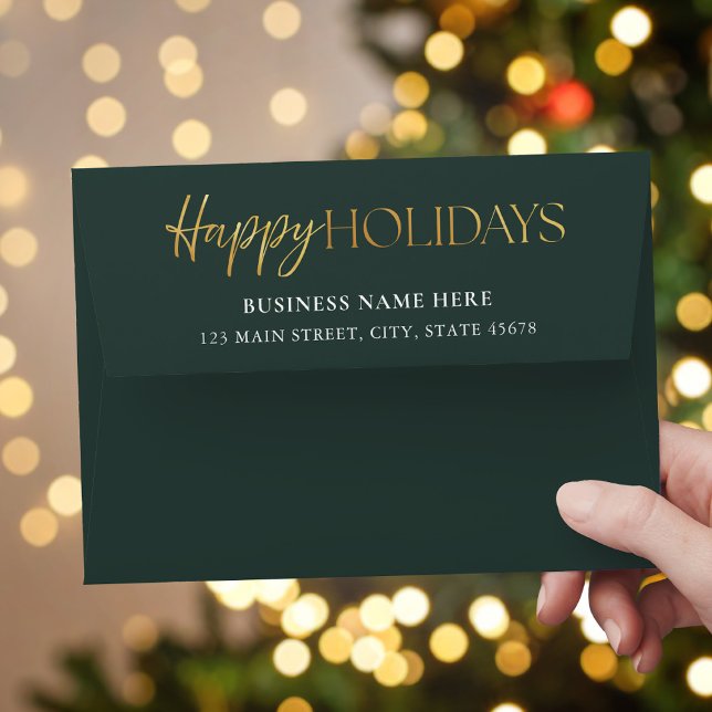 Happy Holidays Green Gold Return Address Envelope (Creator Uploaded)