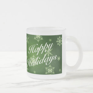 Happy Holidays Green Holiday Glass Mug Set