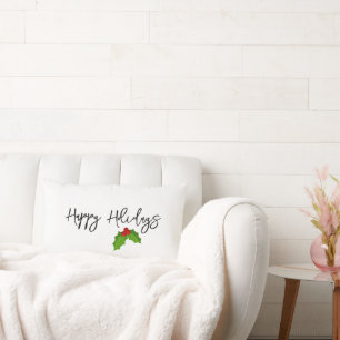 Happy Holidays Green Holly Berries Festive Home Lumbar Cushion