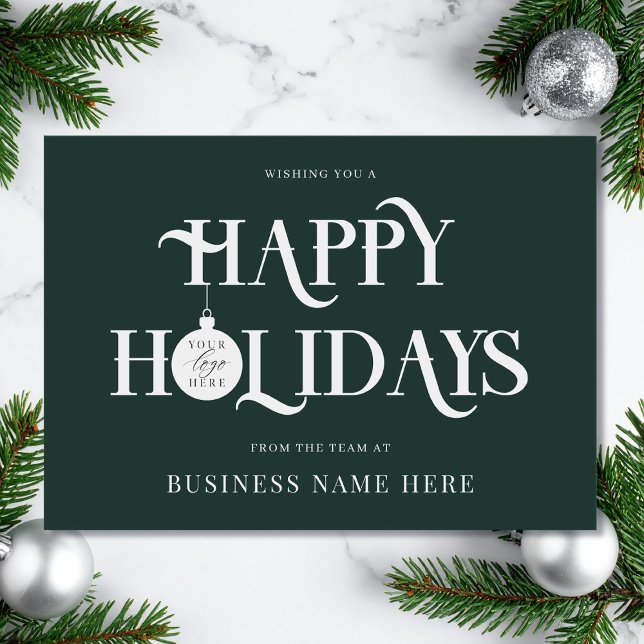 Happy Holidays Green Modern Logo Business Holiday Card (Creator Uploaded)