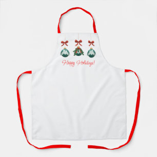 Happy Holidays Green Ornament Trio  Apron