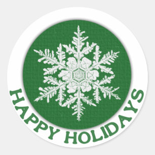 Happy Holidays Green Paper Snowflake Classic Round Sticker