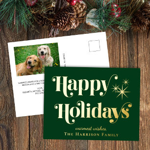 Happy Holidays Green Photo Christmas Foil Holiday Postcard
