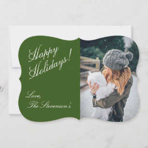 Happy Holidays Green Photo Script Christmas Holiday Card