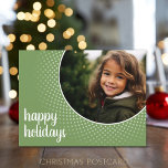 Happy Holidays - Green Polka Dot Border Holiday Postcard<br><div class="desc">A modern design with a placeholder for your favorite picture. 
A circle photo bordered with a polka dot pattern and a "Happy Holidays" greeting. Add 1 photo for this family postcard. Other colors are available in my store.</div>