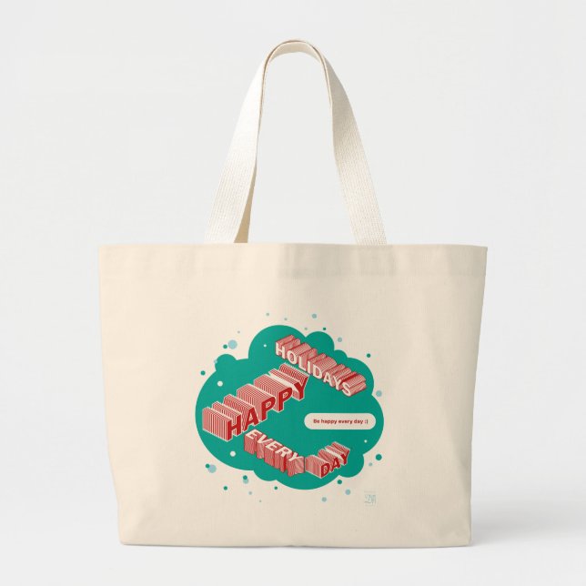 Happy Holidays, Green & Red Large Tote Bag (Front)