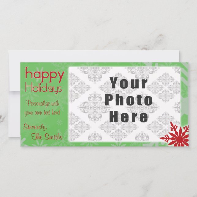Happy Holidays Green/Red Snowflake theme Holiday Card (Front)