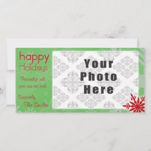 Happy Holidays Green/Red Snowflake theme Holiday Card