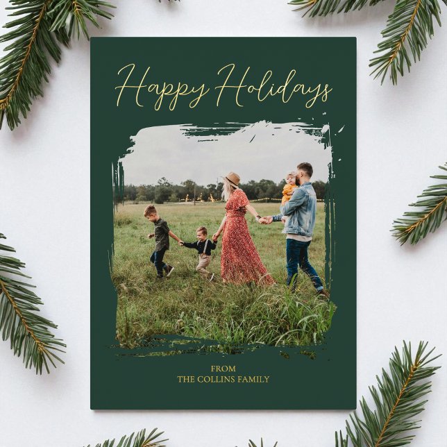 Happy Holidays Green Script Modern Minimal Photo (Happy Holidays Green Script Modern Minimal Photo Foil Holiday Card)