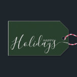 Happy Holidays Green White Minimalist Gift Tags<br><div class="desc">This minimalist and elegant gift tag features white Happy Holidays text on the front side and on the back side personalise it with your name or family name. The background is in green colour.</div>