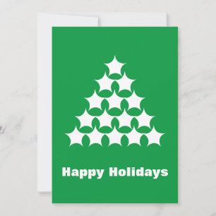 Happy Holidays Green white snow Stars Tree Holiday Card