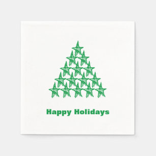 Happy Holidays Green white snow Stars Tree paper Napkin