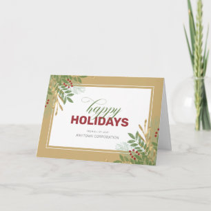 Happy Holidays Greenery Corporate Christmas Holiday Card