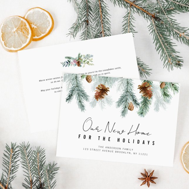 happy holidays greenery moving announcement card (Creator Uploaded)