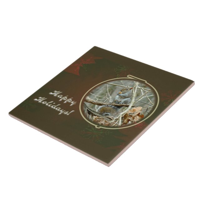 Happy Holidays Greeting - Grey Squirrel Tile (Side)
