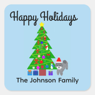 Happy Holidays Grey Poodle Christmas #5 Stickers