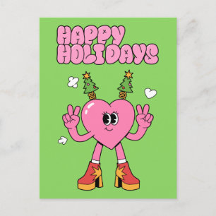Happy Holidays - Groovy Heart of the Season Holiday Postcard