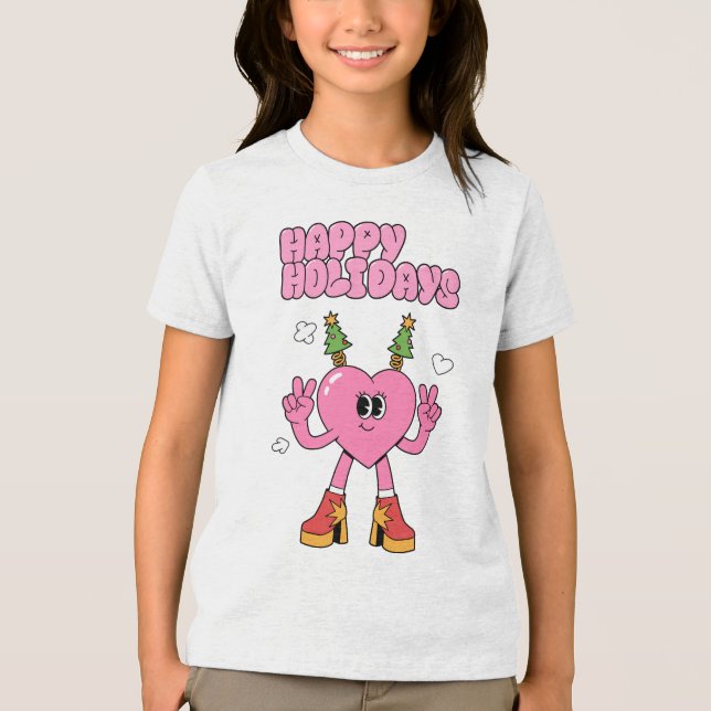 Happy Holidays - Groovy Heart of the Season Tri-Blend Shirt (Front)