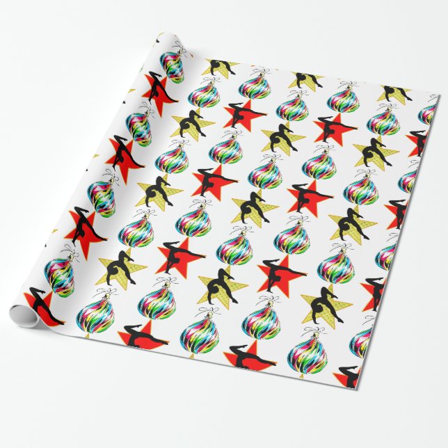 HAPPY HOLIDAYS GYMNASTICS CHRISTMAS GIFTS WRAPPING PAPER (Unrolled)