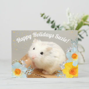 Happy Holidays Hamster with Daffodil Flowers Holiday Card