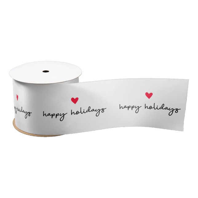 Happy Holidays Hand Lettered Script Christmas Satin Ribbon (Spool)